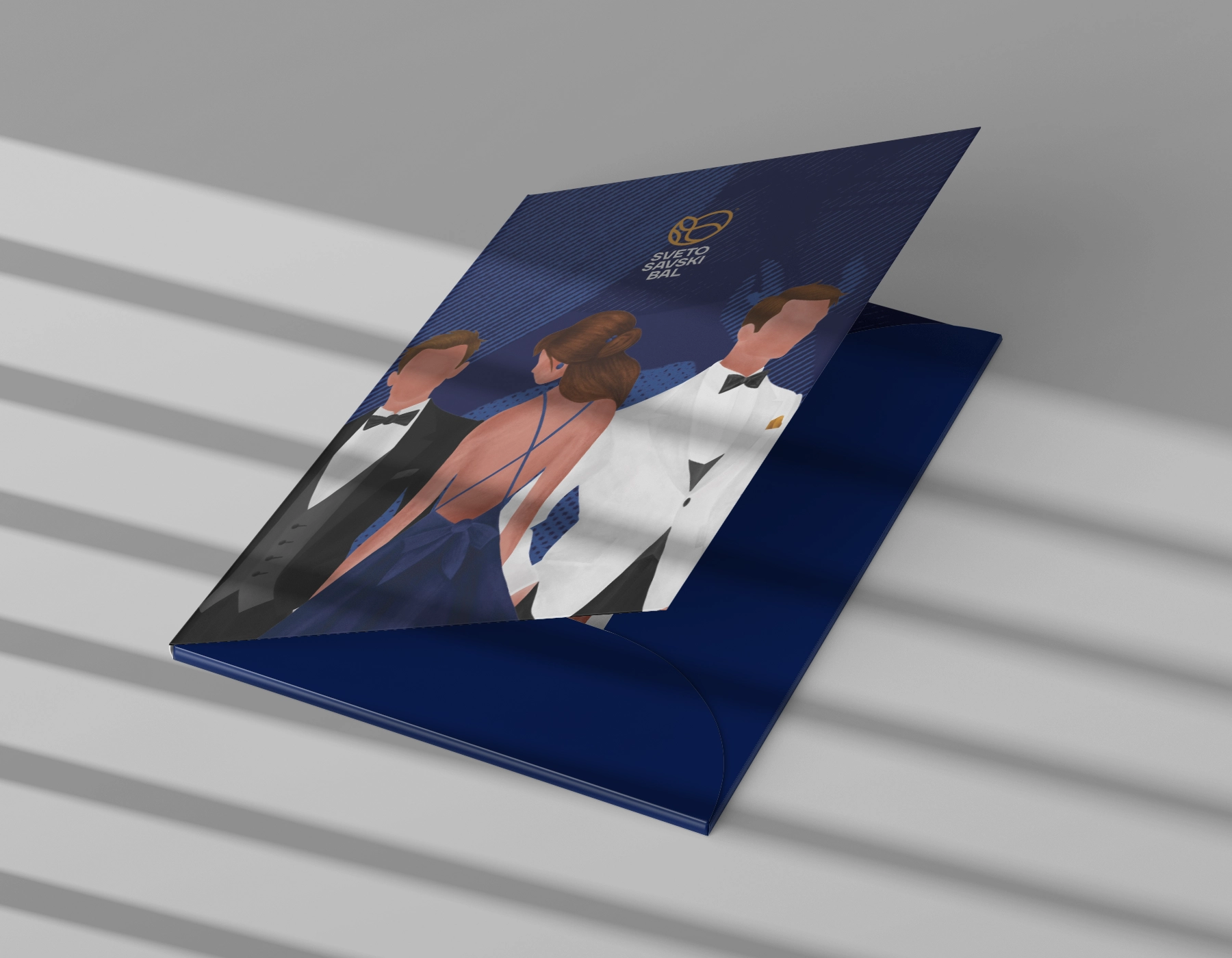 Savaball branding featuring a swirling monogram, deep yellow and midnight blue palette, and visual elements inspired by Viennese ball culture.