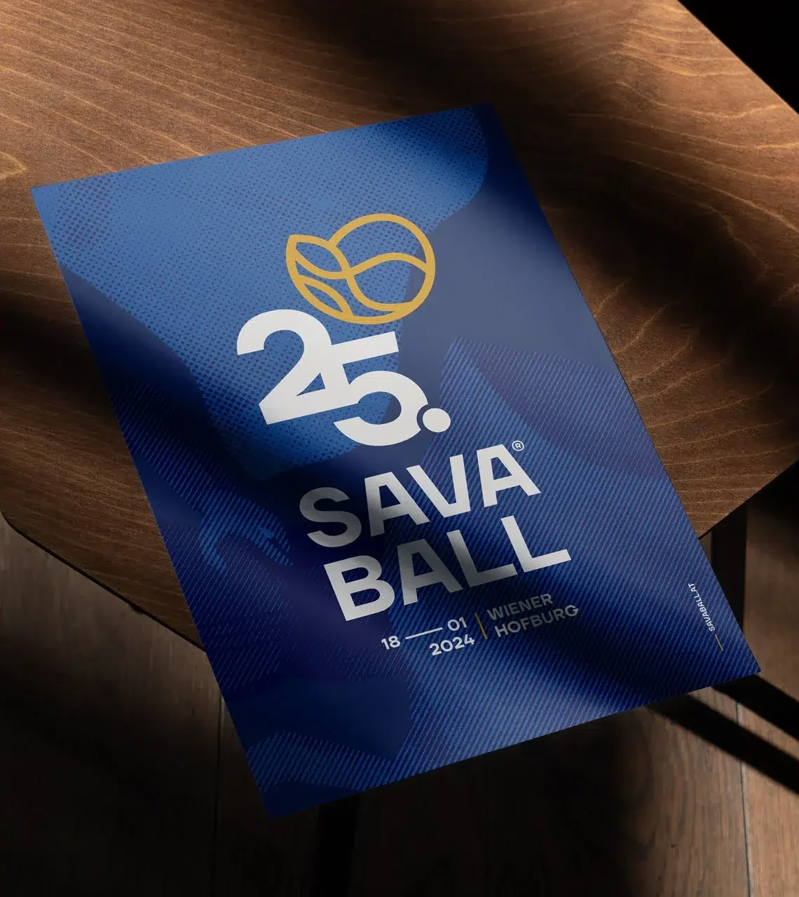 Savaball 25 visual identity design featuring fluid forms, heritage-inspired details, and a swirling logo for Vienna’s iconic Serbian ball.