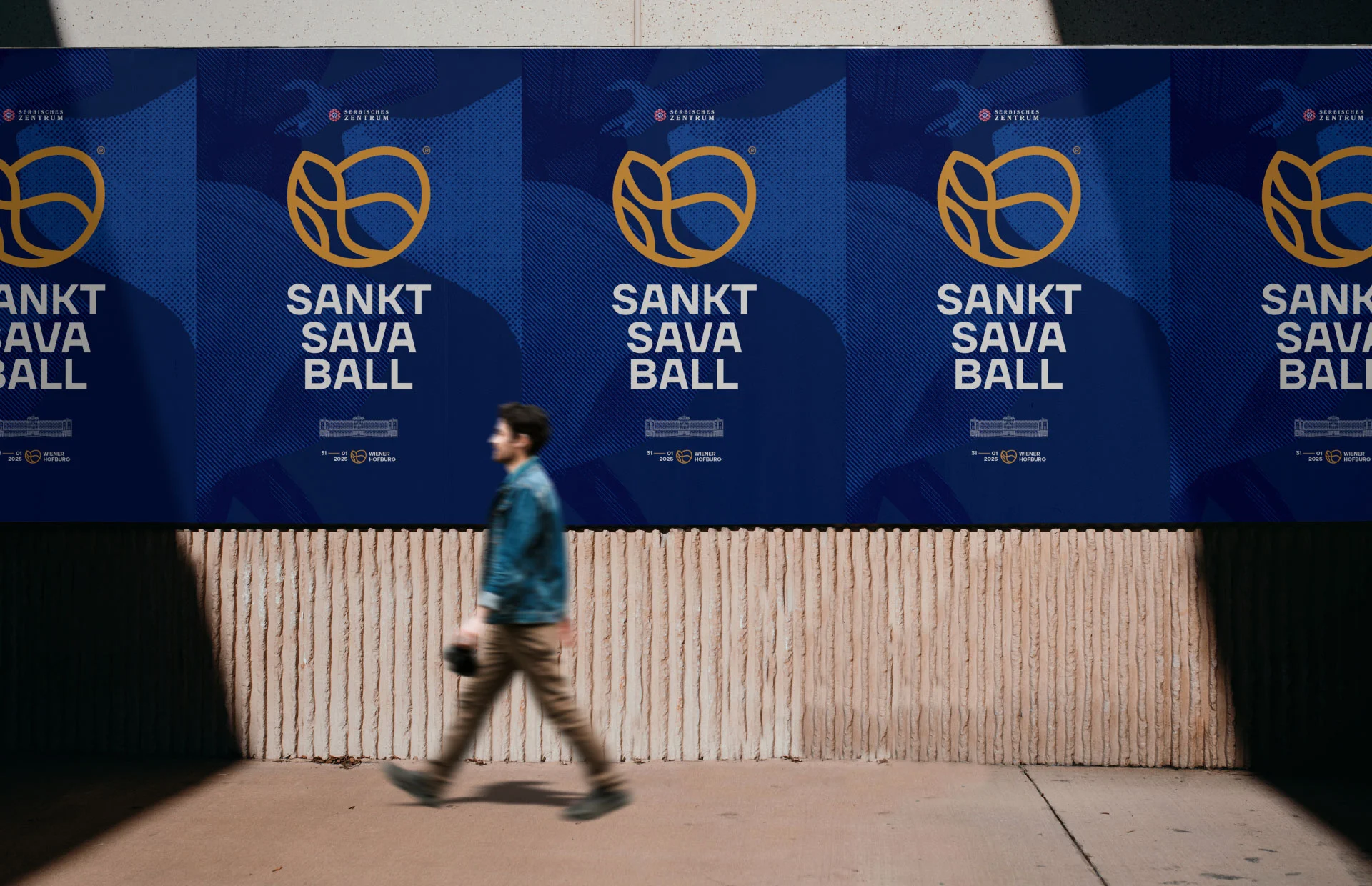 Savaball branding featuring a swirling monogram, deep yellow and midnight blue palette, and visual elements inspired by Viennese ball culture.