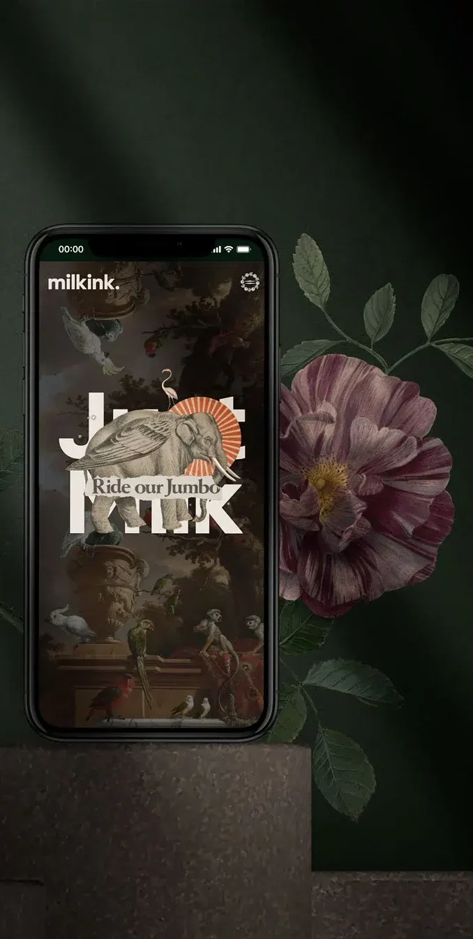 Visual identity for Milkink Studio, featuring bold typography, surreal compositions, and a soft, tactile color palette that reflects the studio’s multidisciplinary approach to art direction and design.